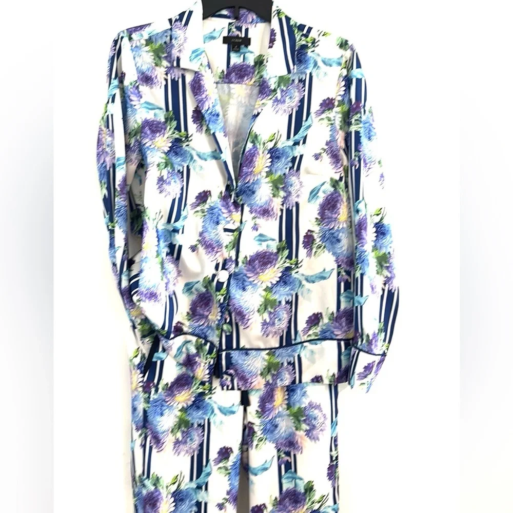 J. Crew‎ Floral Button Down Pajama Set Retail $158 - Blue, Green & Purple